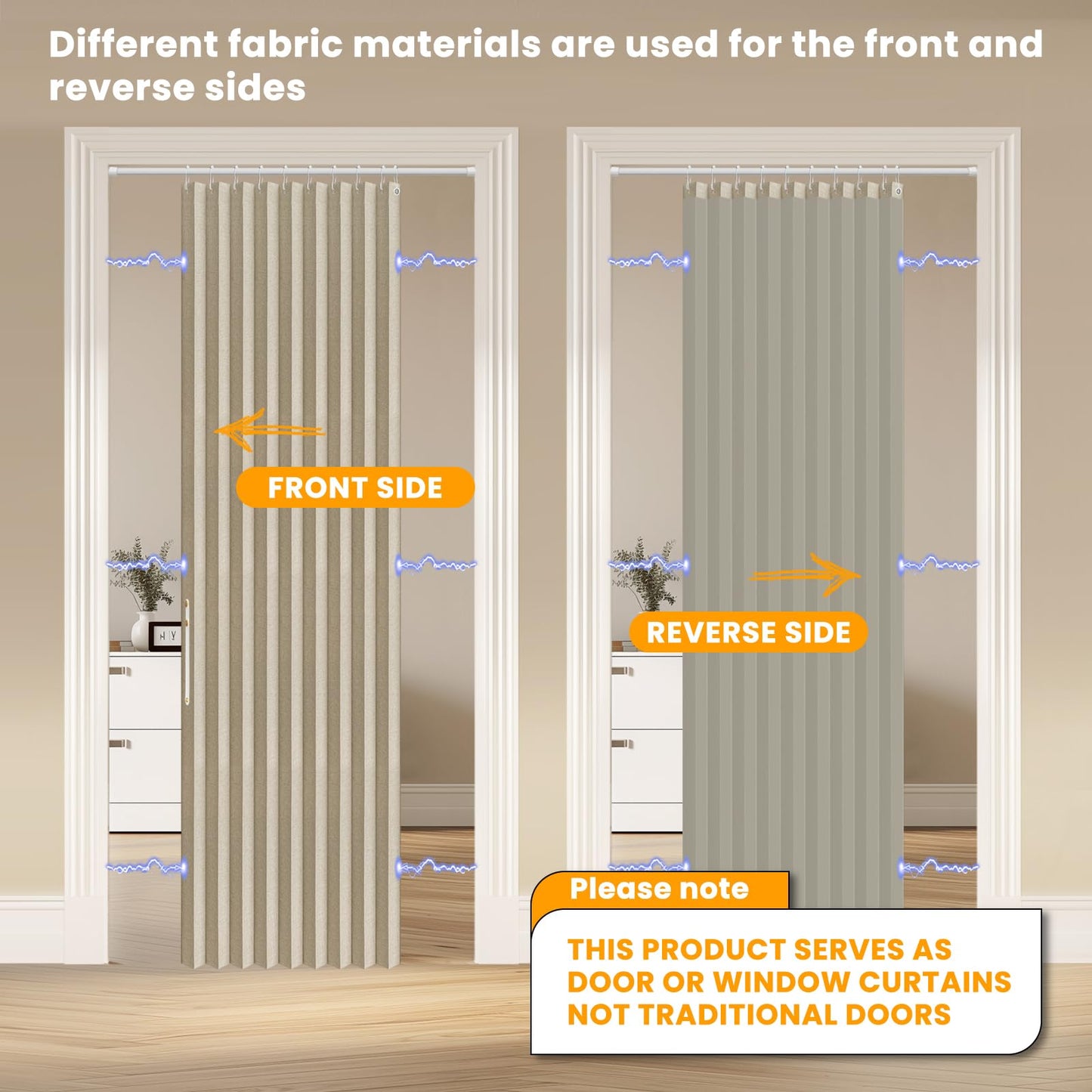 AJAZZ 100% Blackout Magnetic Door Curtain Accordion Doors Interior Folding Closet Door Curtain Invisible Applicable Bedroom Room Living Room Doorway （Cream Yellow 42" W x 78" L 1 Panel