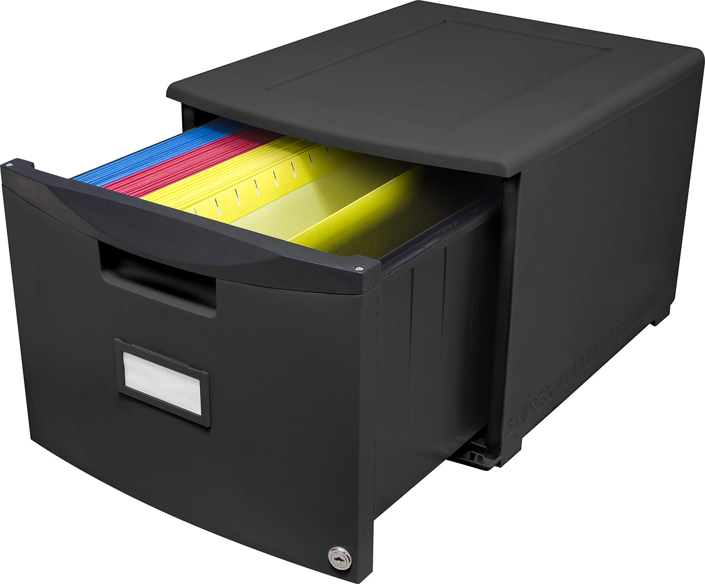 Storex Plastic One-Drawer File Cabinet – Locking Document Organizer for Home and Office, Black, 2-Pack (61265B02C)