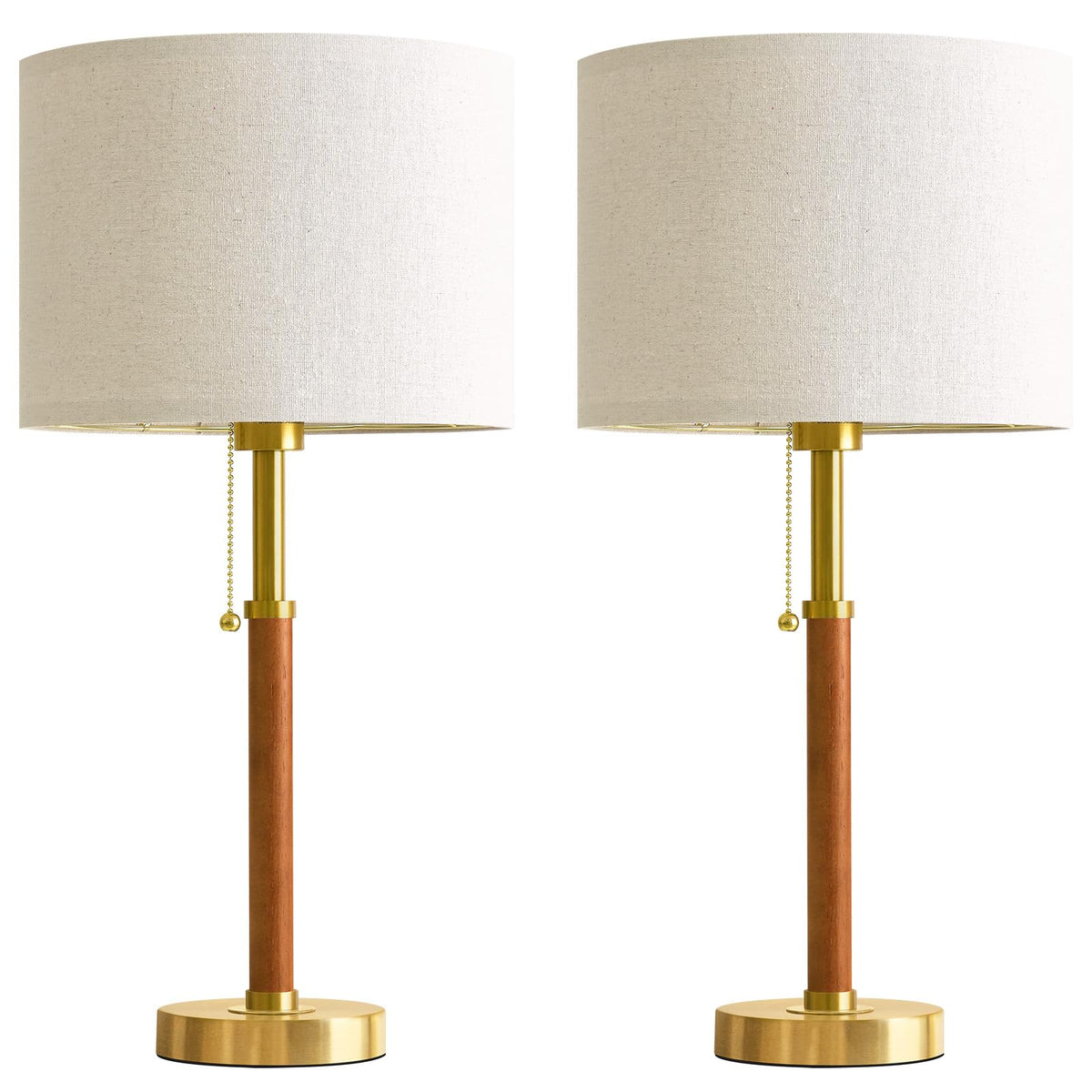 G-SAFAVA 22" Wood Table Lamps Mid Century Modern Lamp for Bedroom Living Room Bedside Lamps for Night Stands Nightstand Lamp with Pull Chain Gold Small Side End Table Lamps Set of 2 Vintage Deco Gifts