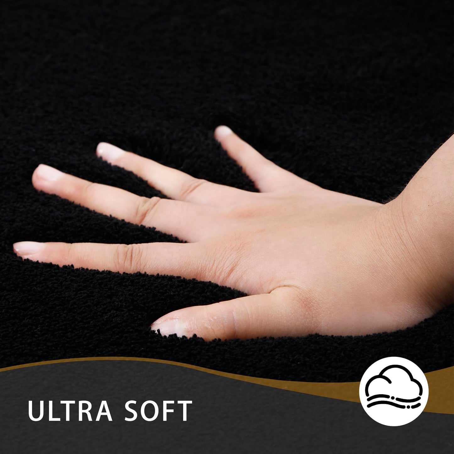 MINIDEAR Toilet Rugs 24x20 - U Shaped Black Thick Memory Foam Contour Rugs,Ultra Soft & Plush Fluffy, Non-Slip, Quick Dry, Absorbent Washable Floor Microfiber Mat for Home Decor Accessories