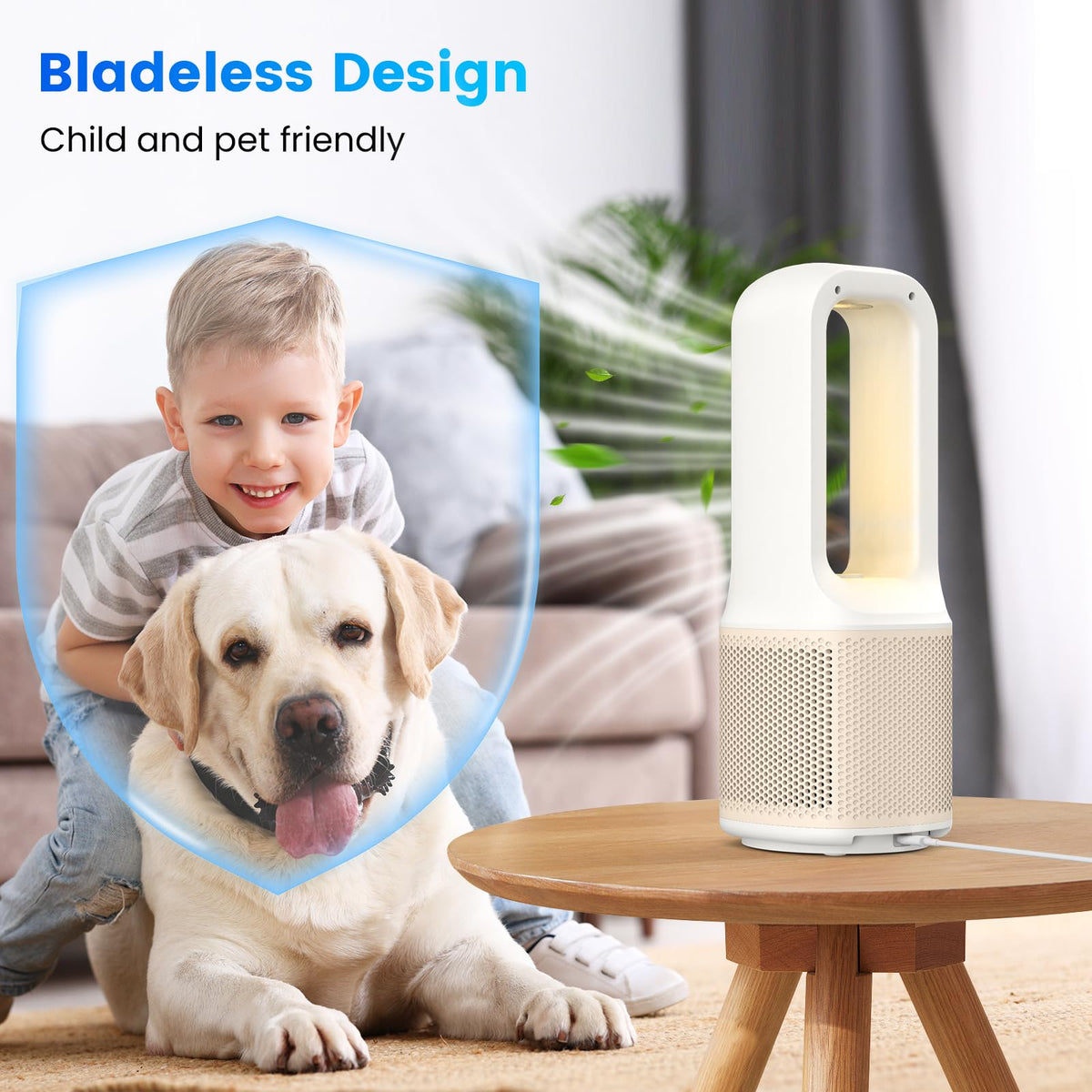 Misby Desk Fans Small Quiet, 13 Inch Bladeless Table Fan, 5 Speeds for Powerful Airflow, 70° Oscillating Fan with Night Light and Timer, Desktop Cooling Fan for Bedroom, Office, Nightstand