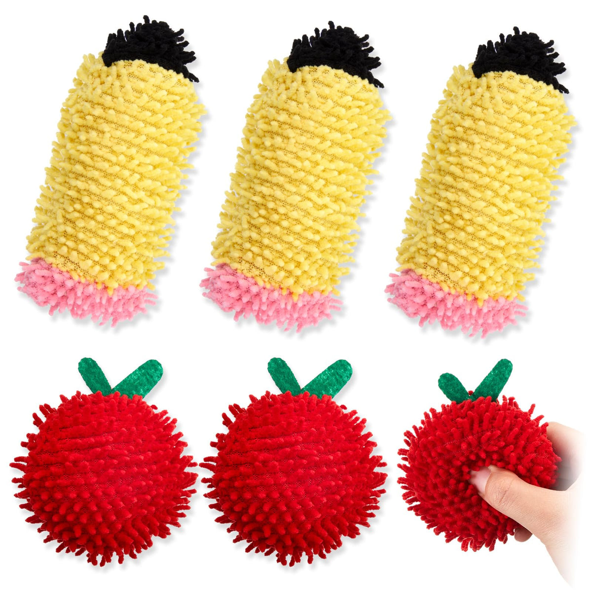 Wonderjune 6 Pcs Mini Dry Erase Eraser for Kids Lap Boards, Cute Pencil Apple Shaped Microfiber Shag Board Erasers Bulk, Funny Teacher Classroom Rewards Student Desk Decor, School Supplies Gifts
