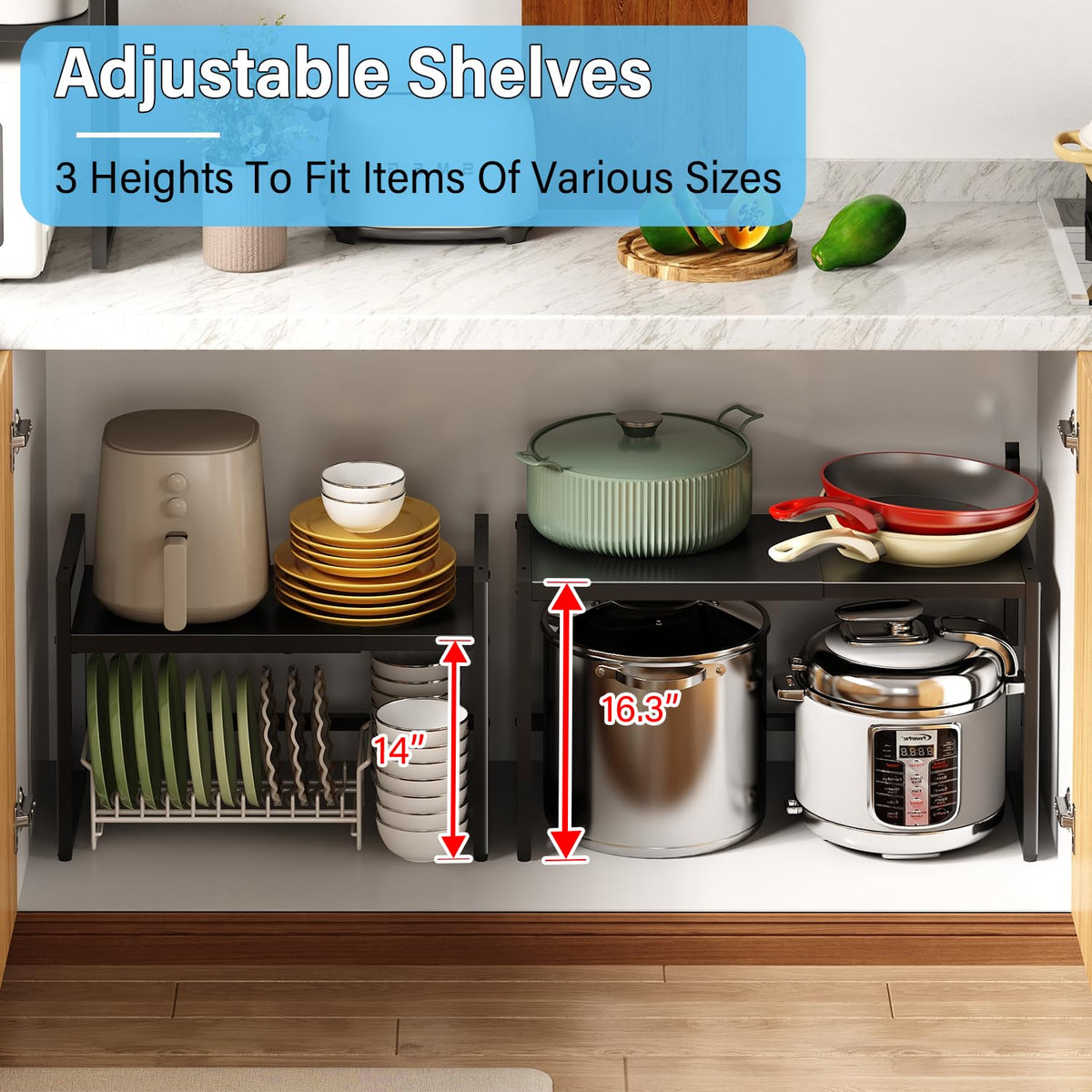 Expandable 110 LBS Heavy Duty Storage Shelves,Metal Shelving Unit for Pots Pans Microwave Small Appliance,Adjustable Storage Rack Shelf Organizer For Kitchen Garage Warehouse Cabinet Closet Pantry