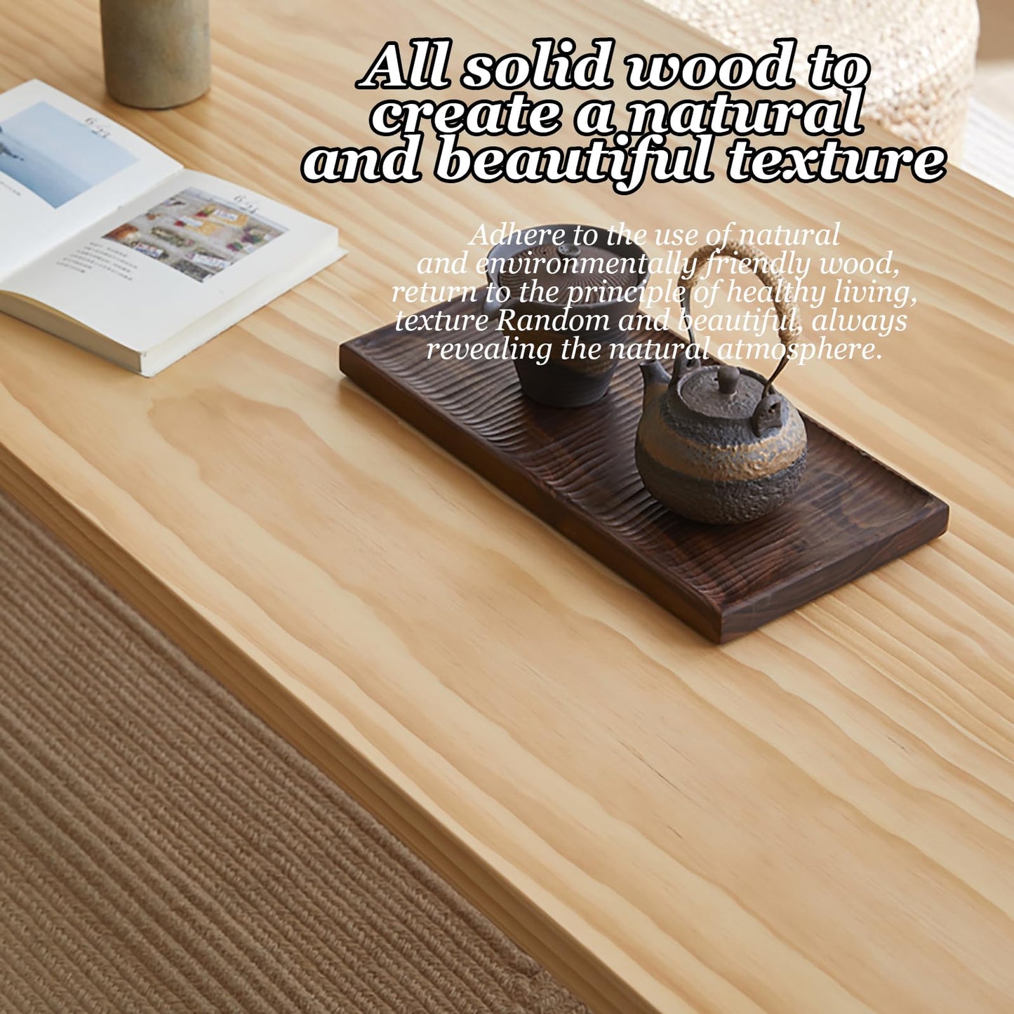 GHHDPXM Japanese Style Solid Wood Coffee Table for Meditation and Leisure Low Altar Table for Home Offices and Reception Room