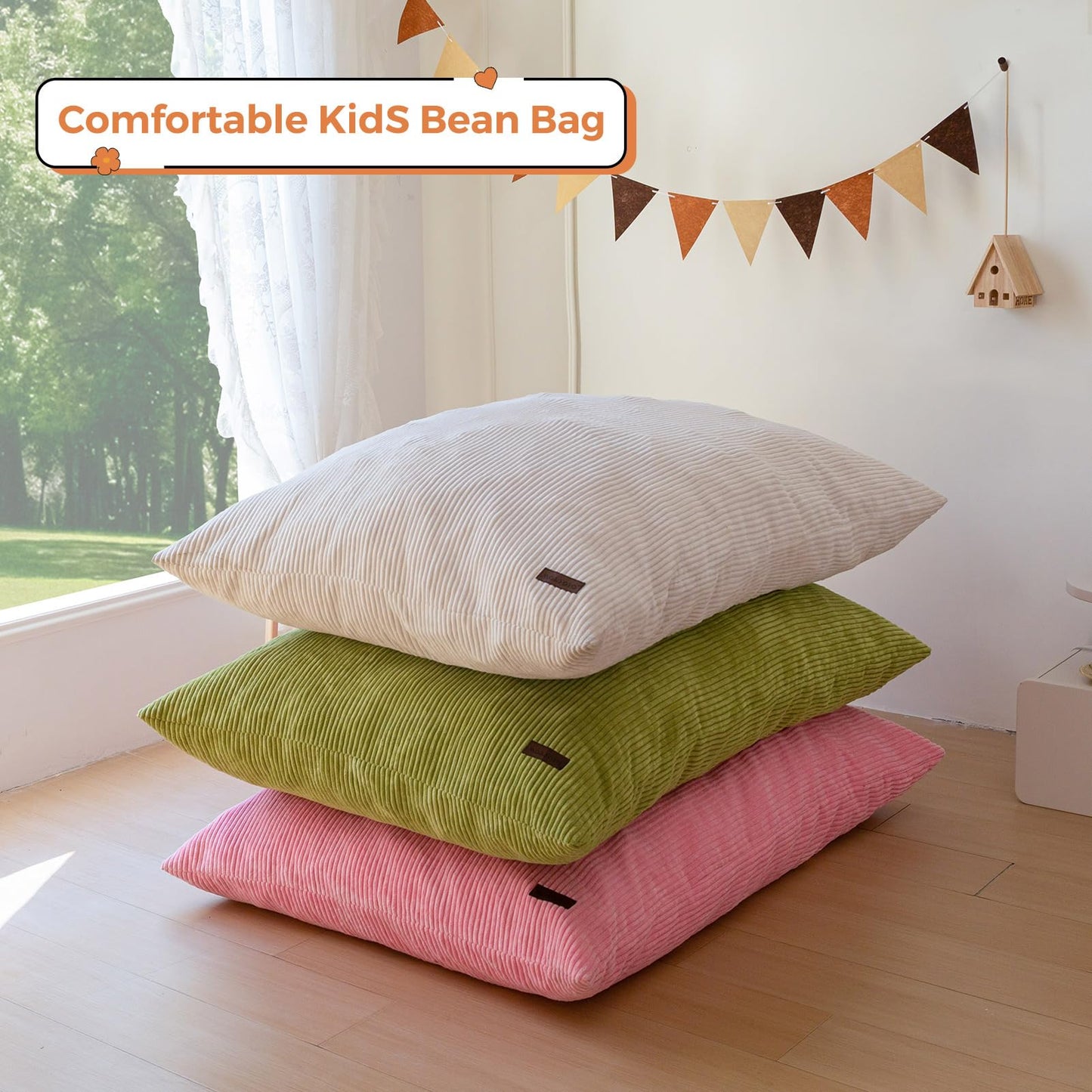 MAXYOYO 3 in 1 Kids Bean Bag Chair Bed, Convertible Chair Folds from Bean Bag to Lounger, Child Floor Sofa for Gaming, Reading, Floor Couch with High-Density Foam Filling