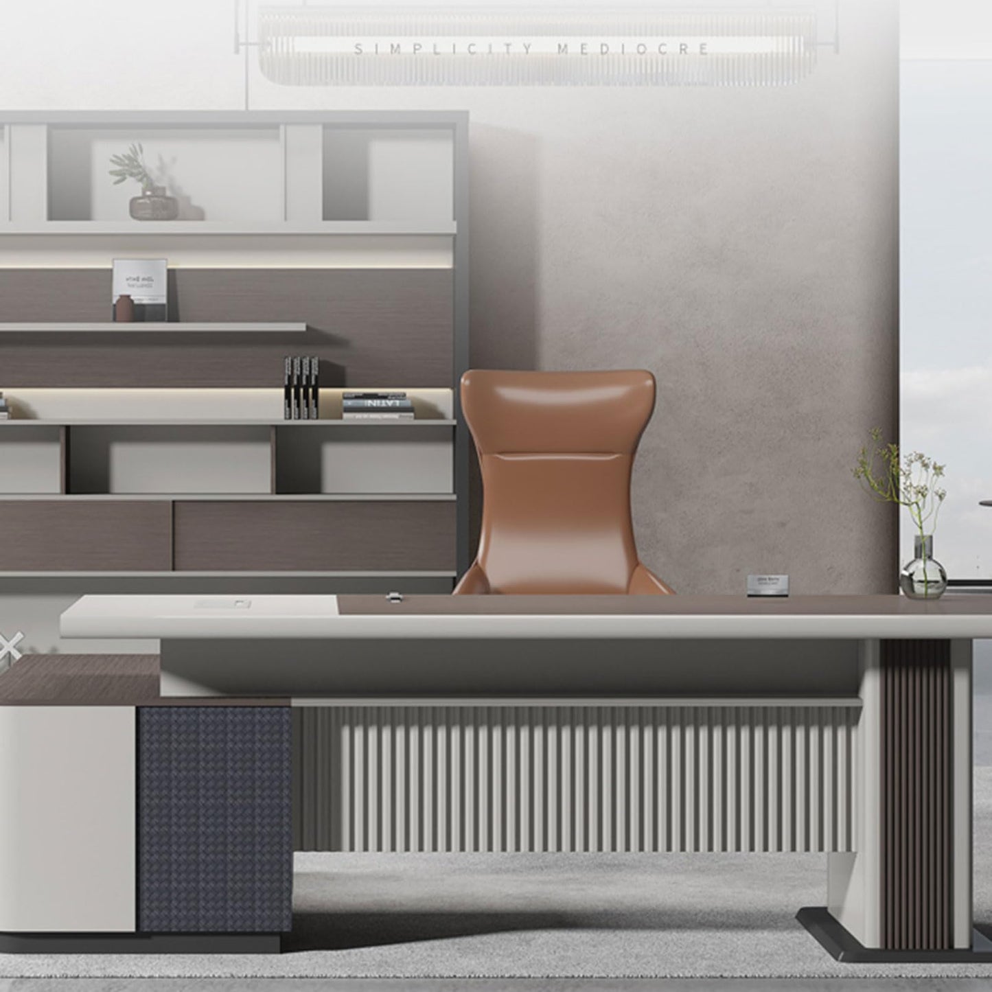 LSIGHTUS Large 94" Executive Office Desk Single Desk with Lateral Cabinet, L Shaped Corner Computer Desk for CEO Boss Manager, Business Furniture Office Workstation for Home Office