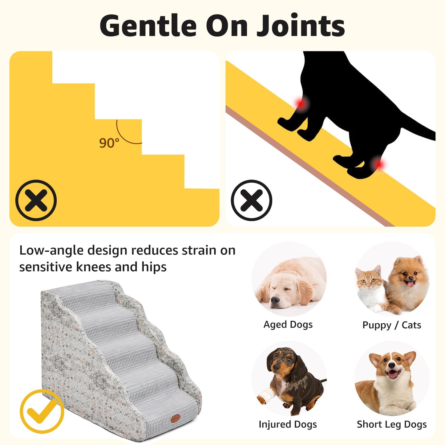 Woochpet Side Armrest Dog Stairs for High Beds Up to 26-30",5 Tier Wider Curved with Weighted Base Plate, Washable Cover Gentle Slope Steps, Bed & Couch Ladder for Small Medium Dogs & Senior Cat