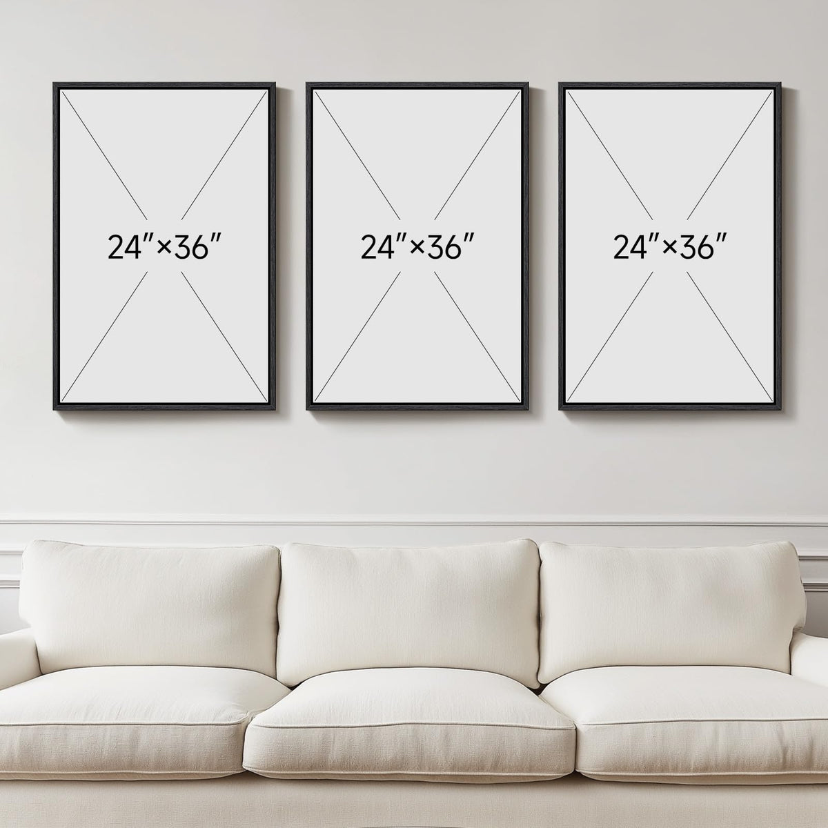 Large Framed Neutral Abstract Wall Art for Living Room, 3 Piece Modern Canvas Prints Paintings Artwork for Walls, Black Beige Brown Neutral Tone Pictures for Hallway Bedroom Office Wall Decor 24x36 In