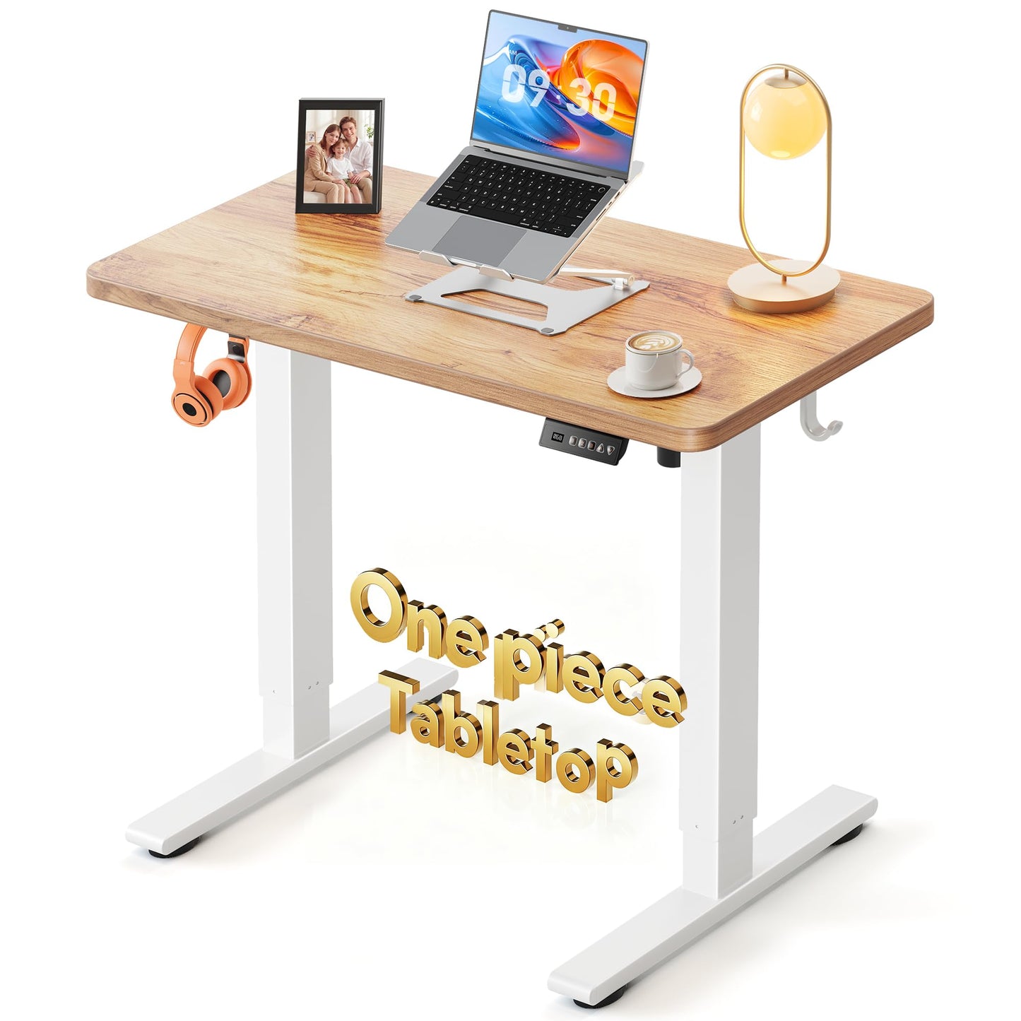 FEZIBO One-Piece Standing Desk, 32"x20" Seamless Tabletop Electric Height Adjustable for Home Office, Study Rooms & Multi-Device Workstations, Light Rustic