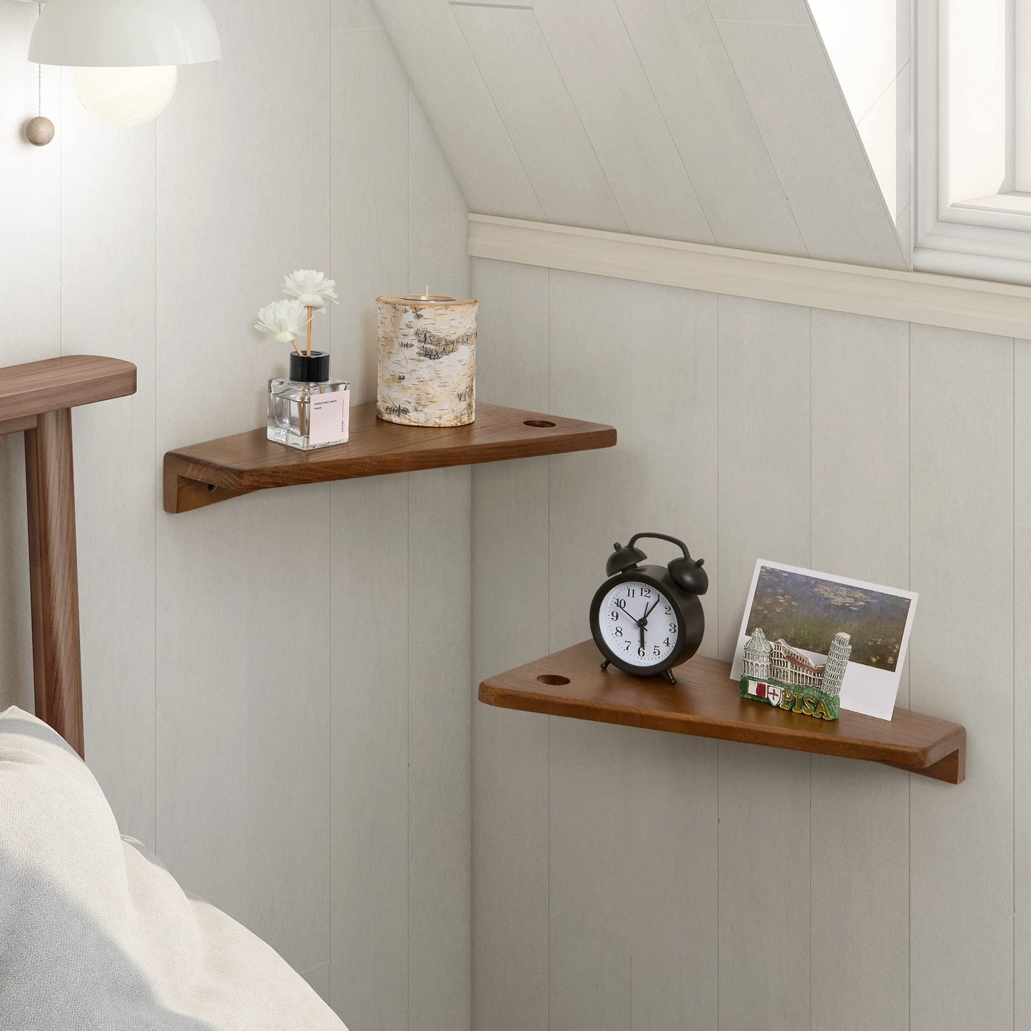 SUMGAR Floating Nightstand Wall Mounted, 13 inch Wood Floating Shelves Bedside Tables Rustic Wall Desk Decor for Bedroom, Living Room, Kitchen, Bathroom, Office Set of 2