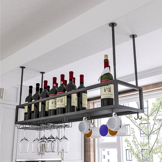 WXPWAMZ Vintage Industrial Metal Hanging Wine Glass Rack Under Cabinet Shelf for Restaurant Cafe Kitchen nization and Storage 60x30x21cm