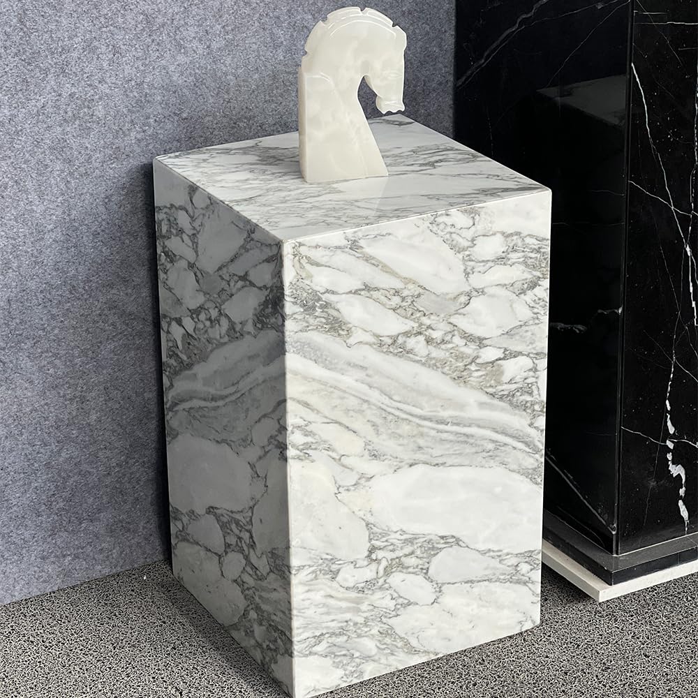 Luxury Marble Side Table,Square End Table for Modern Sofa and Bed, Living Room, Sofa, Bedroom（Arabescato）
