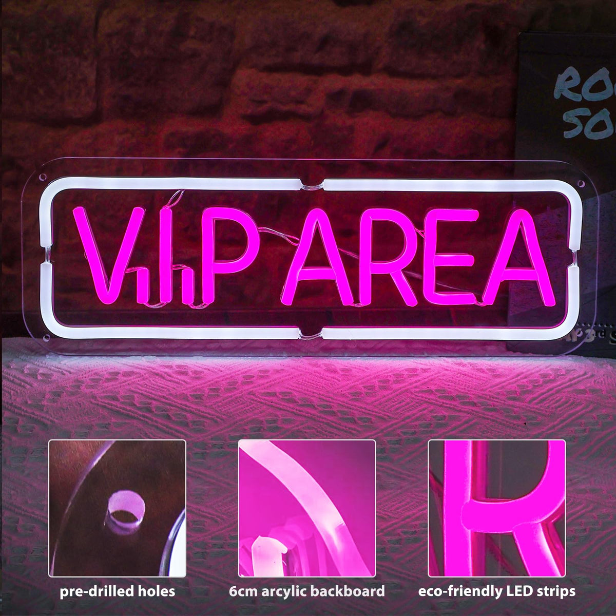 MinIeoh VIP Area Neon Sign, USB Powered VIP LED Light Signs for Room Decor, Dimmable Light Up Sign For Business Wine Bar, Cocktail Bar, Hotel, Cafe, Office, Beauty Nail Lash Brow Salon Decor