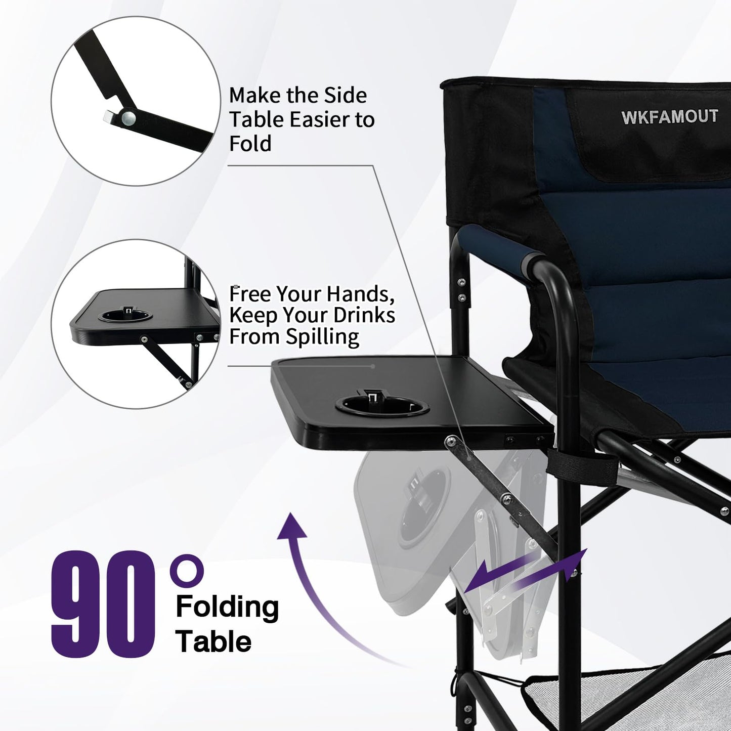 WKFAMOUT Tall Folding Directors Chair with Side Table 30.71" Seat Height Foldable Camping Chair Bar Stool for Makeup Artist Face Painting with Footrest and Storage Pocket Supports 350LBS