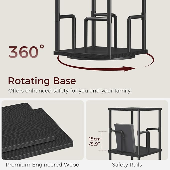 MAHANCRIS 5-Tier Rotating Bookshelf, Freestanding Corner Bookshelf, 360°