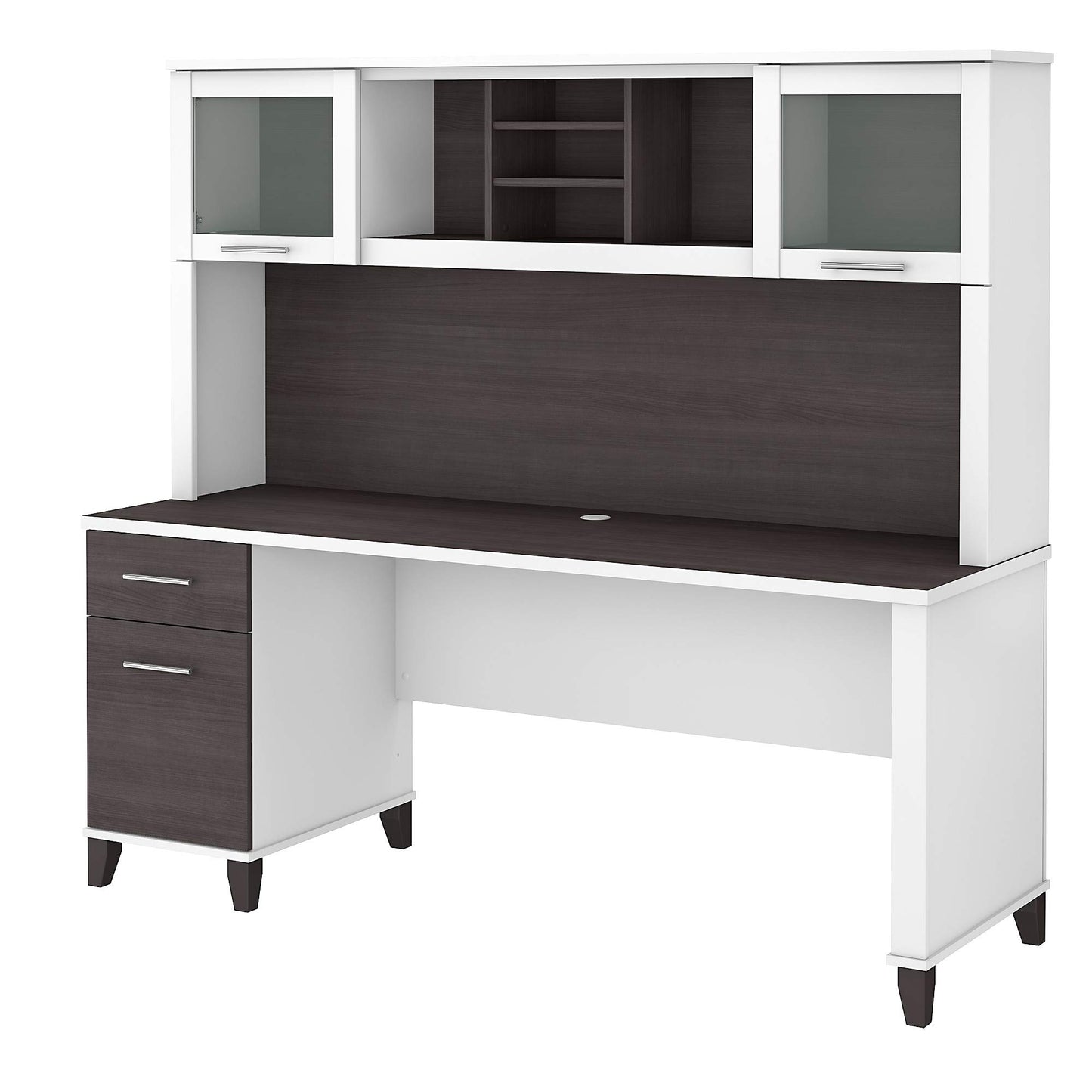 Bush Home 72-Inch Office Desk with Drawers and Hutch, Computer Desk with File and Box Drawers, Shelves and Storage Cabinet, Home Office Workstation, Somerset Collection, Storm Gray and White