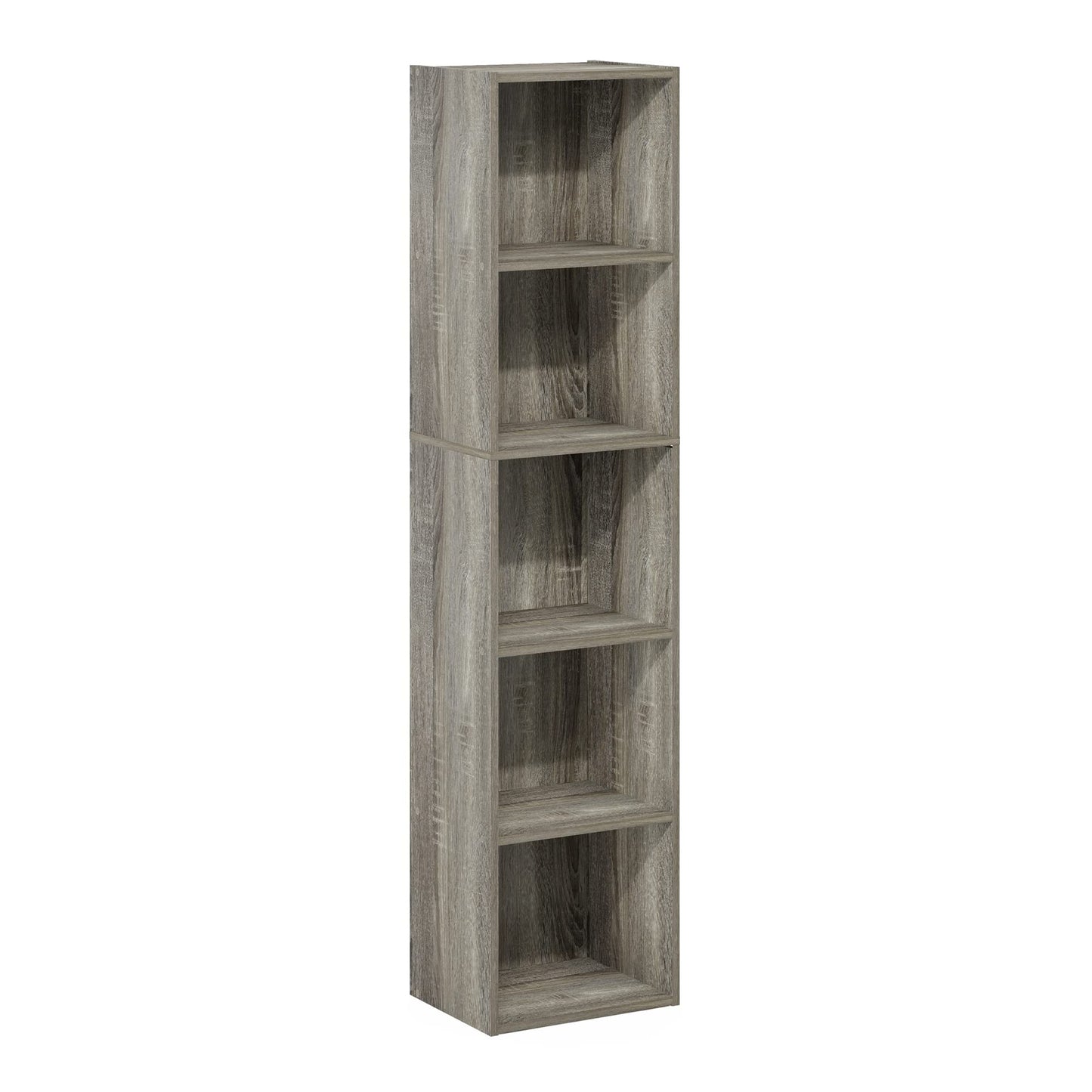 Furinno PASIR Book Shelf, 5-Tier Tall Narrow Bookshelf, Open Shelves Bookcase, 9 x 12 x 52, Easy Assembly, for Living Room, Bedroom, Home Office, French Oak