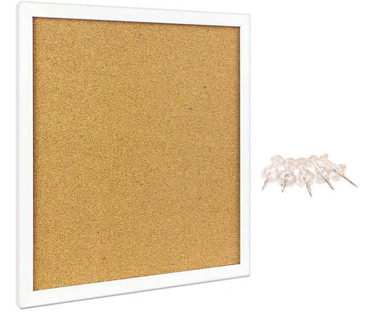 Elegant Boards Cork Bulletin Board 12"X 12" Square Wall Tile , Modern White Framed Board For Home And Office (Hardware And Template Included)