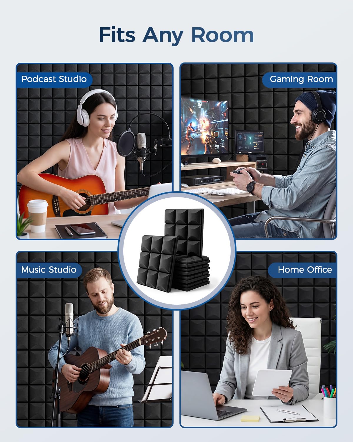 GUERRI 12 Pack Acoustic Foam Panels 12" x 12" x 2" Mushroom Design Sound Proof Foam Panels High Density Sound Absorbing Foam Echo Reduction for Wall, Home Studio, Recording & Gaming