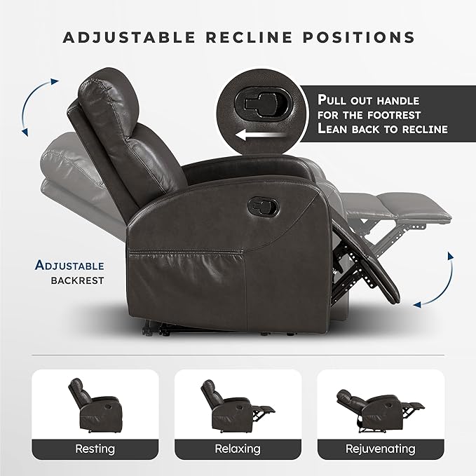 Lexicon Manual Reclining Sofa, Faux Leather Recliner Sofa, Wall Hugger