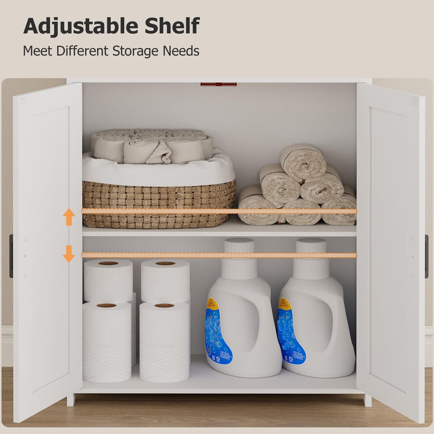 Homhedy 67" Tall Bathroom Storage Cabinet, Freestanding Farmhouse Cabinet with 2 Doors and Adjustable Shelf, Bathroom Organizers and Storage for Kitchen, Living Room, Laundry Room, White