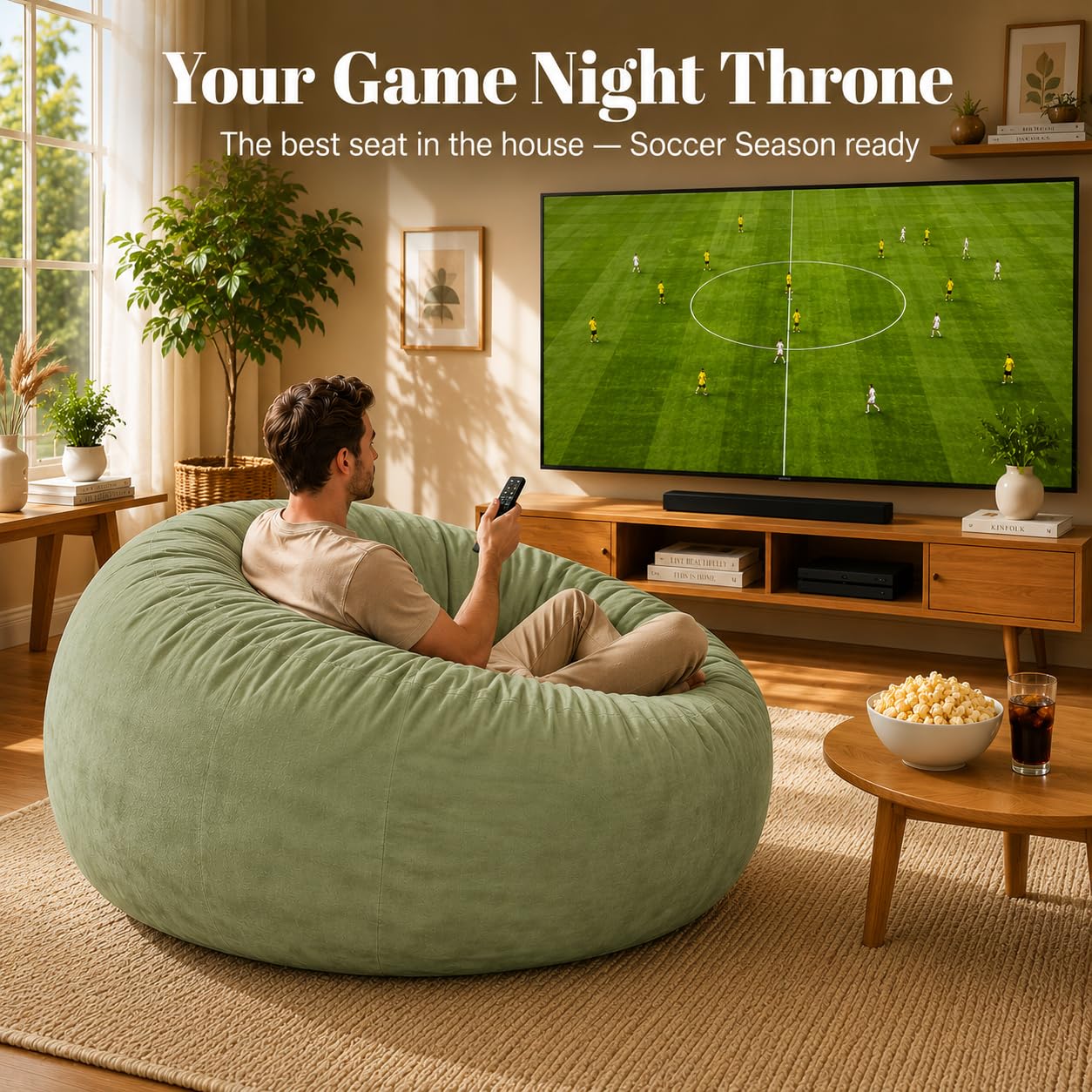 Codi Sage Large Bean Bag Chair for Adults, Comfy 4 FT Beanbag Chairs with Filler Included - Machine Washable & Removable Cover, Premium Shredded Foam