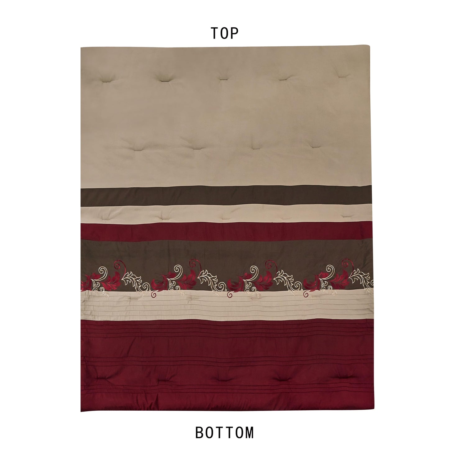 Chezmoi Collection Napa 7-Piece Luxury Leaves Scroll Embroidery Bedding Comforter Set (Queen, Burgundy/Taupe/Brown)