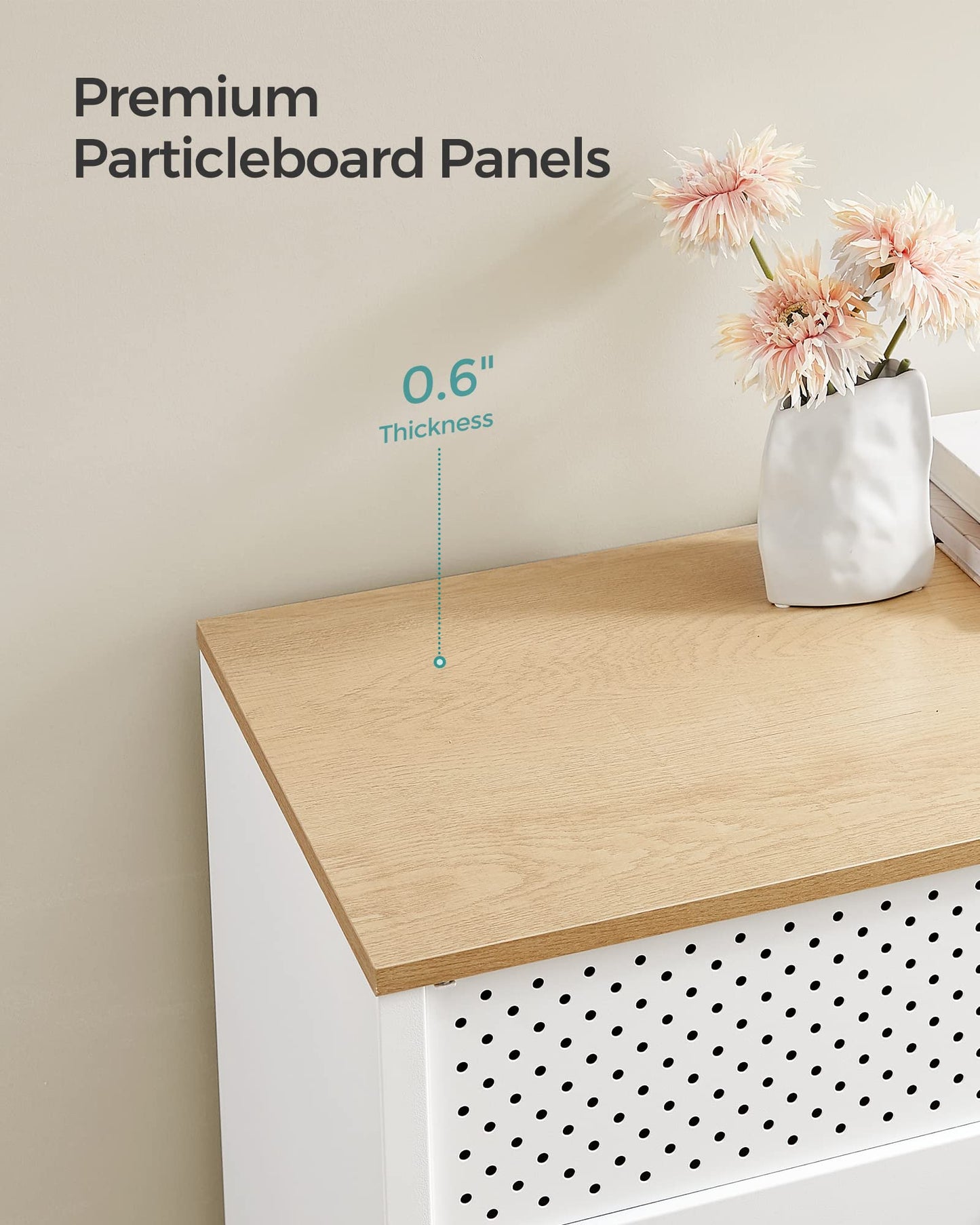 SONGMICS Storage Cabinet, Metal Cabinet, Sideboard with 2 Doors, 15.7 x 31.5 x 29.9 Inches, Magnetic Closure, Adjustable Shelf, Steel Frame, Natural Beige and White ULSC102W57
