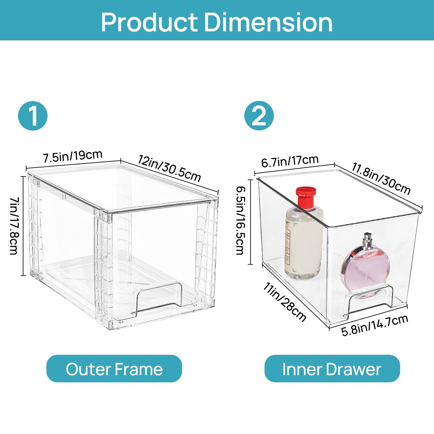 Vtopmart 6 Pack Large Stackable Storage Drawers,Easily Assemble Acrylic Bathroom Closet Undersink Organizers and Storage,Plastic Bins for Kitchen Cabinets,Pantry,Makeup,Medicine Organization