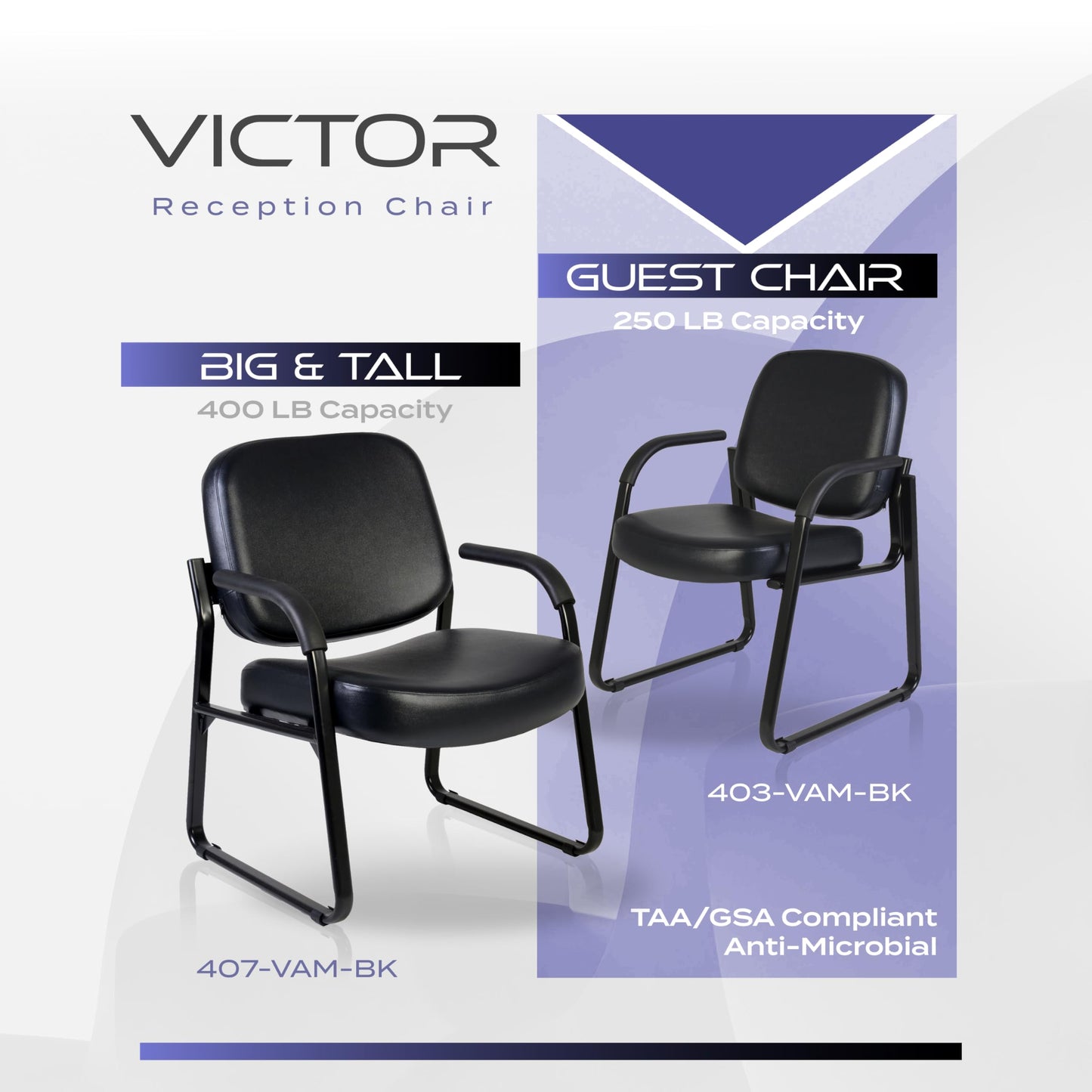 Romig Victor Big & Tall 400 LBS Guest and Reception Chair with Arms, Vinyl - Black