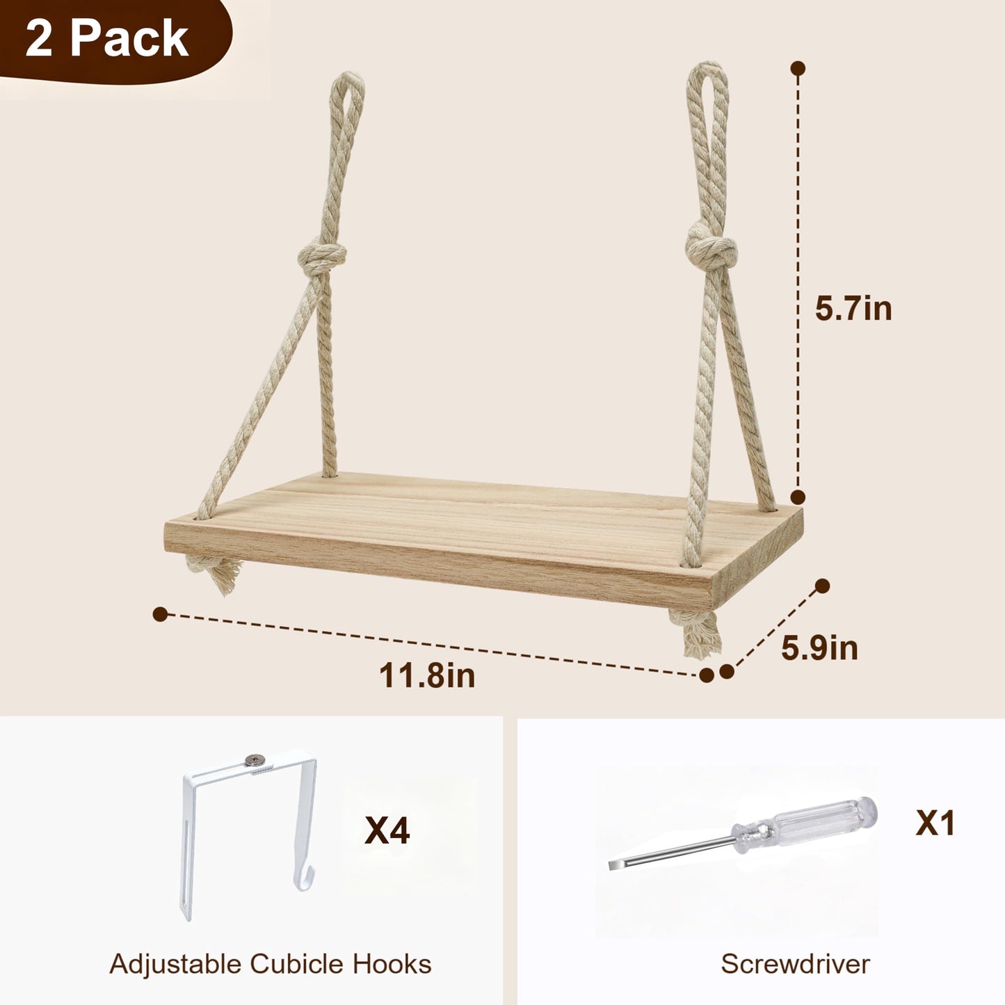 Fernlandia 2-Pack Cubicle Shelf Hanging, Office Cubicle Wall Shelf with Rope Adjustable Hooks, Office Decor Desk Accessories, Organizer, Storage in Workspaces