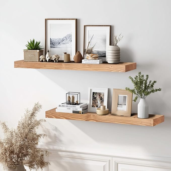 36x8x1.6 inch Floating Shelves Set of 2 – Solid Wood Rustic Oak Wall Mounted