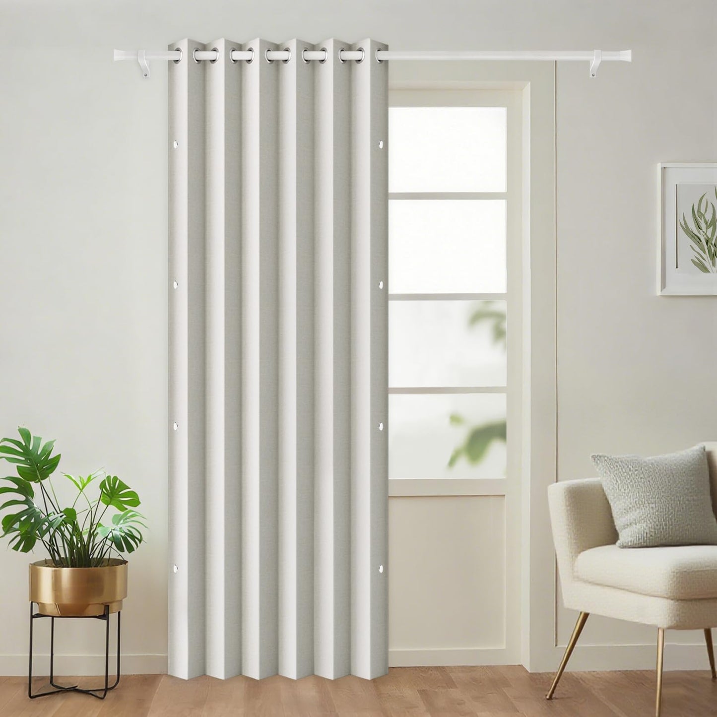 HMYI Full Blackout Memory Trained Pleated Curtains with Magnetic Closure, Pinch Pleated Curtain for Living Room Bedroom, 1 Panel, W45 x L72, Natural