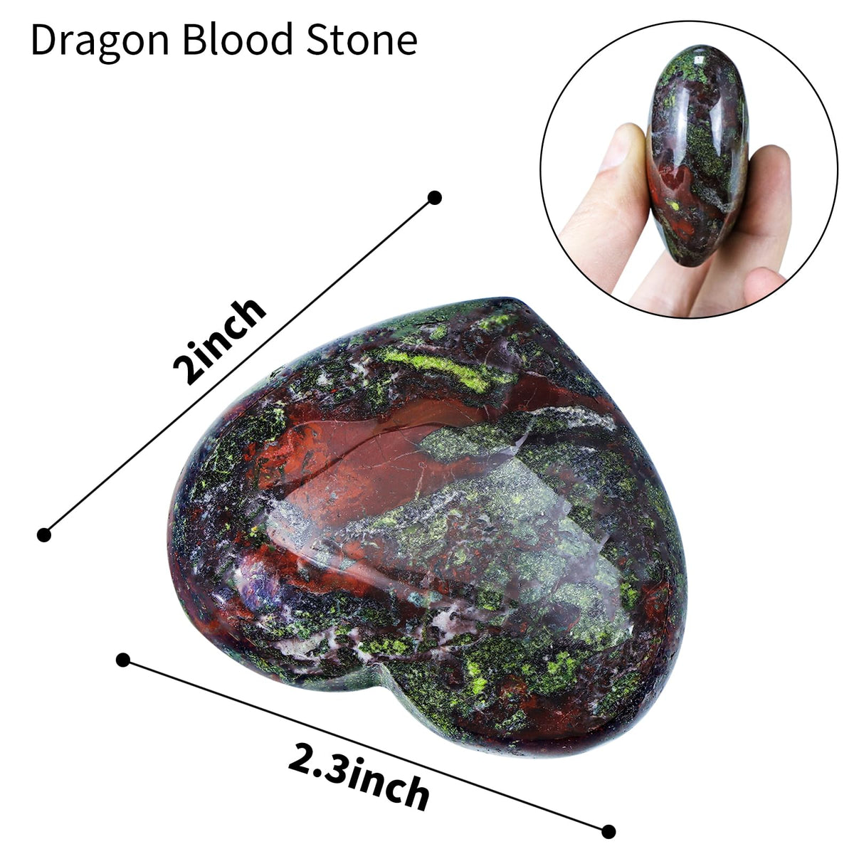 SMQ 60mm Dragon Blood Jasper Heart Crystal Worry Stone for Anxiety Large Polished Natural Healing Crystals Reiki Heart Rock for Healing,Meditation & Home Decor