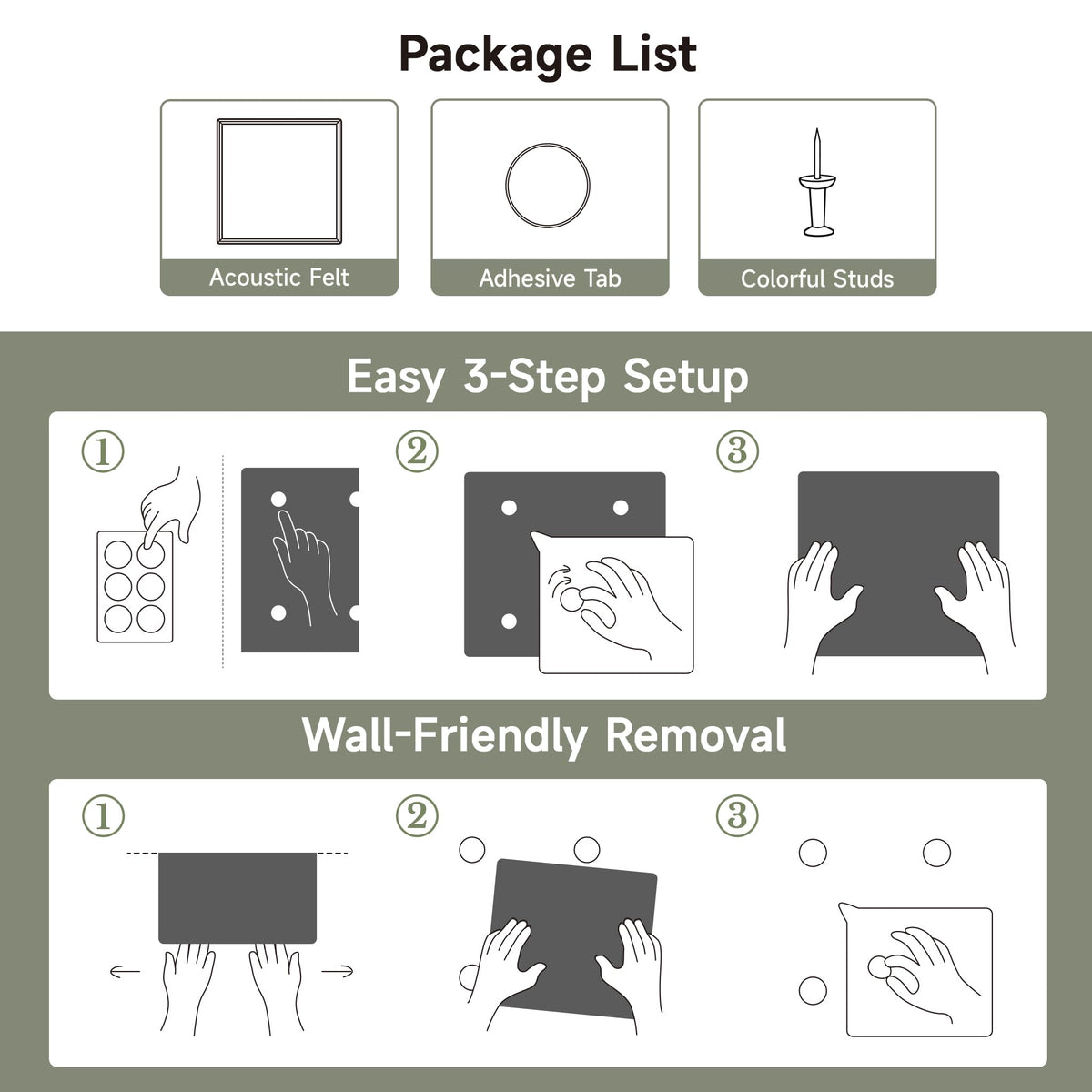 MISSDAY Black Acoustic Wall Panel Felt Bulletin Board 48" x 36" Cork Board for Wall, 12-Pack Boards with 72 Removable Adhesive Tabs, 50 Pins, Pin Board for Home Office Classroom Soundproof Wall Tile