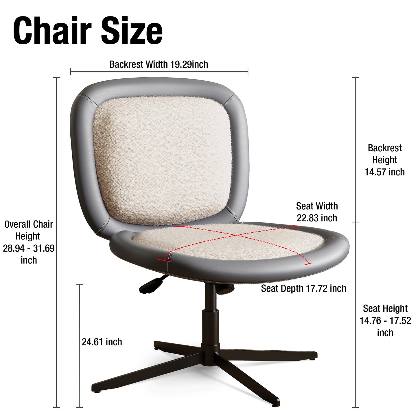 zavxzren Nordic Armless Ergonomic Office Chair with Wheels, Diamond Tufted PU Leather Computer Chair, Adjustable Height Desk Chair with Solid Wood Back for Small Home Office (No Wheels-Beige)