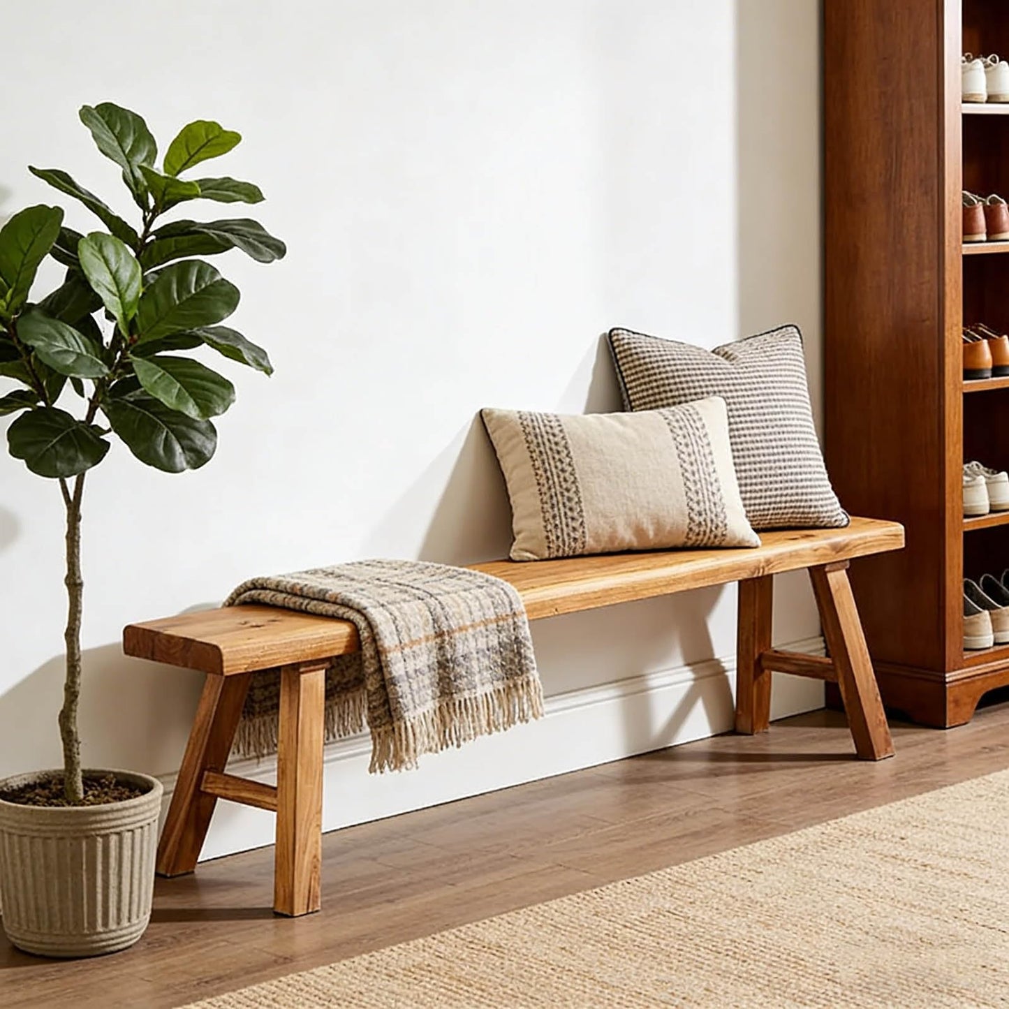 Narrow Entryway Bench Farmhouse Wood End of Bed Bench 20" 32" 39" 47" 55" 63" 71" 79" Sturdy Stable Skinny Long Benchs for Bedroom Hallway Dining Room Porch Easy to Assemble Natural Finish(20")