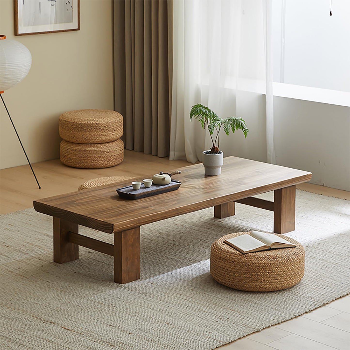GHHDPXM Japanese Style Solid Wood Coffee Table for Meditation and Leisure Low Altar Table for Home Offices and Reception Room