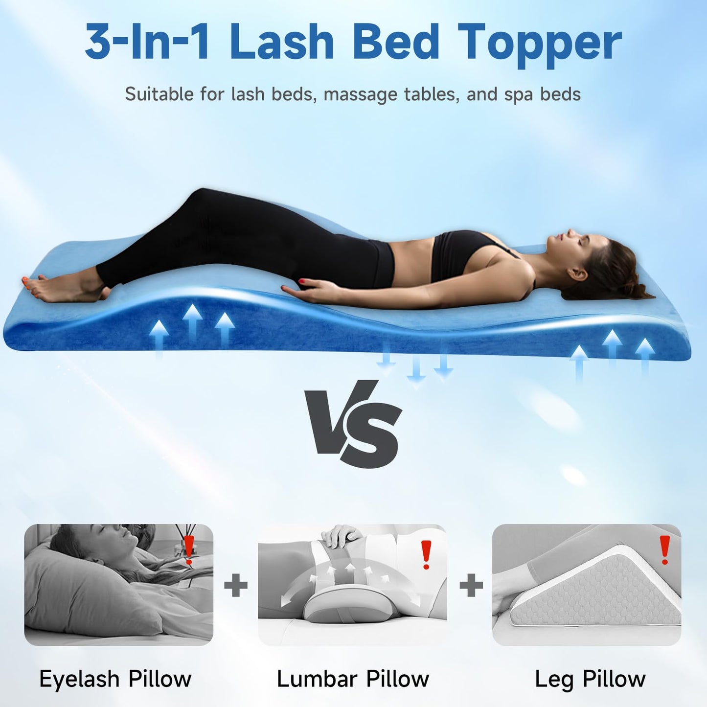 JEINPING Curved Lash Bed Topper High Density Foam Curved Massage Mattress Non-Slip Lash Bed Cushion Velvet Ergonomic Lash Table Pad with Removable Cover for Beauty Salon 23.6in/70in, Blue