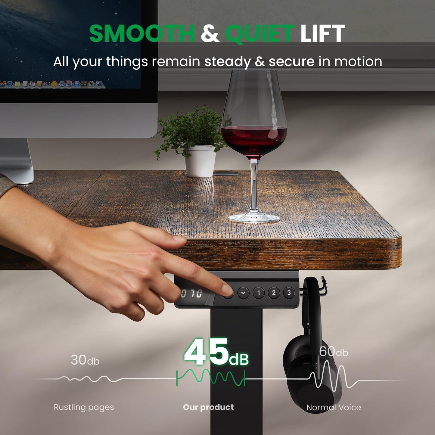 DeskShow 1 Inch Thick Tabletop Electric Standing Desk Adjustable - 60x28 Inch Sit Stand Desk, Double Beam Frame, 3 Memory Height Adjustment, Cable Management for Home Office