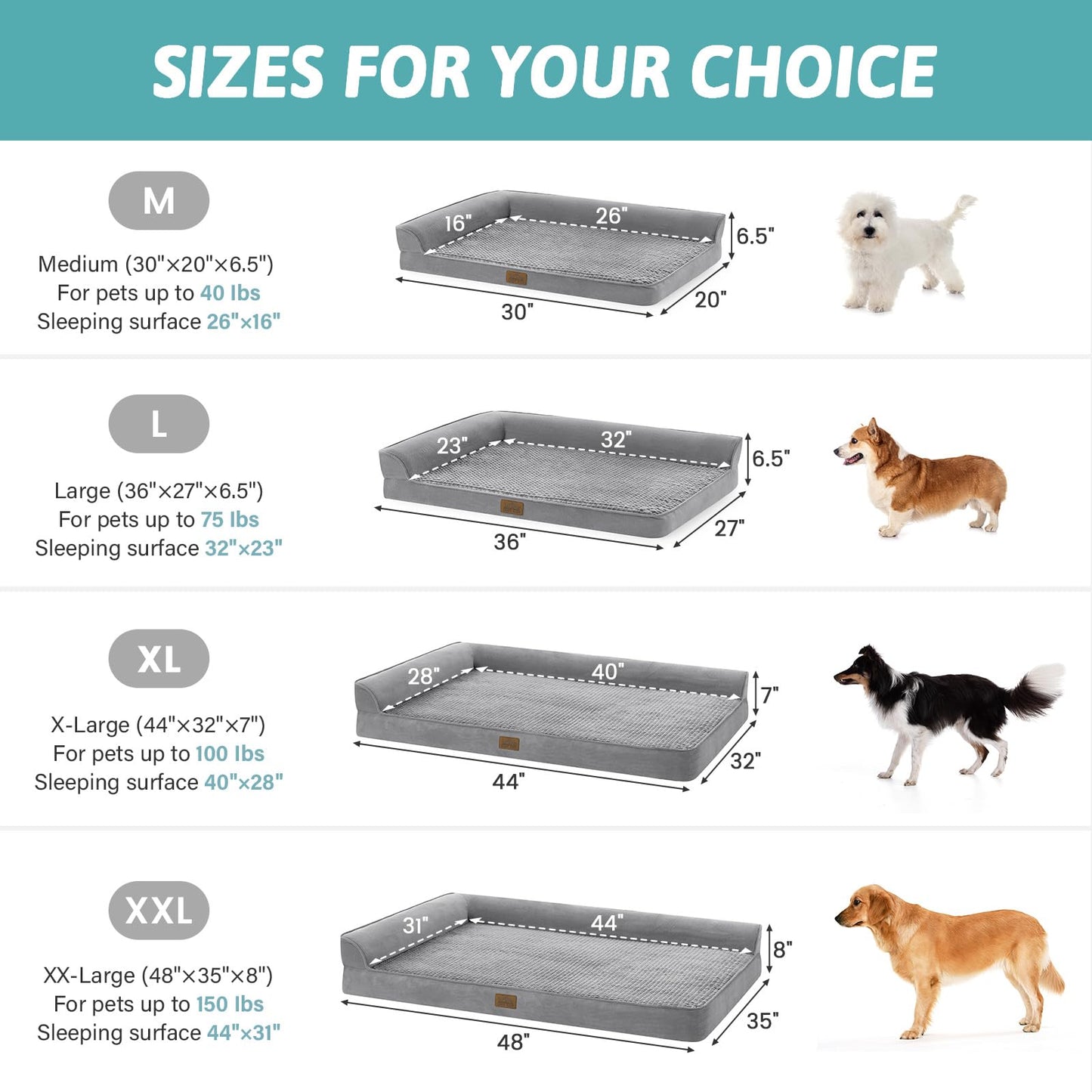 COZY KISS Orthopedic Dog Bed for Medium Small Size Dog, Dogs Crate Bed, L Shaped Foam Anti-Slip Bottom Pet Cat Sofa with Washable Removable Cover, Suitable for Pet Up to 40 lbs, 30x20x6.5 inch, Grey