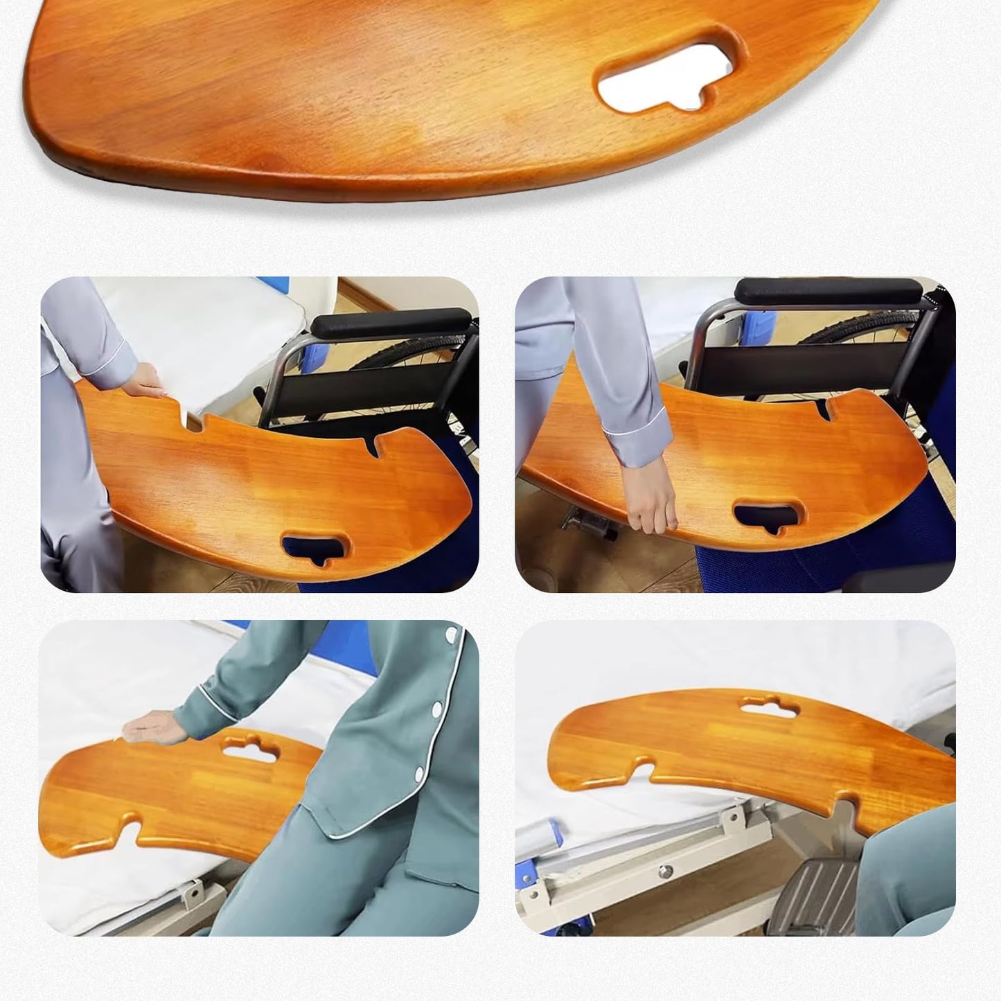 Wooden Curved Transfer Board from Bed to Wheelchair & Slide Board for Transferring - Sliding Board to Wheelchair, Bed, Toilet & Car - Weight Capacity 440 Lbs - Ideal for Seniors & Disabled