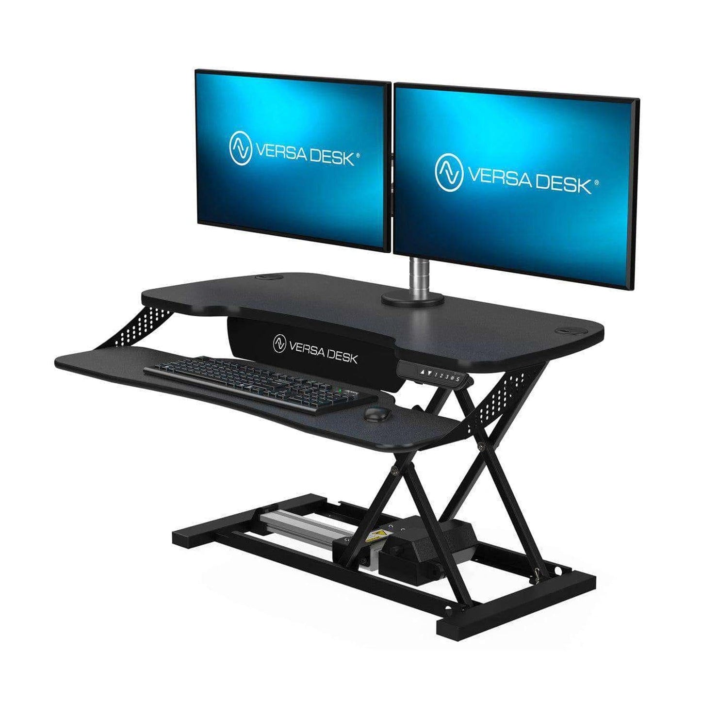 VERSADESK PowerPro Elite 36” - Electric Adjustable Desk Converter with Programmable Controller and USB Hub. Mobile App Controllable. Removable Keyboard Tray - Powerful Riser Lifts 80 lbs – Black