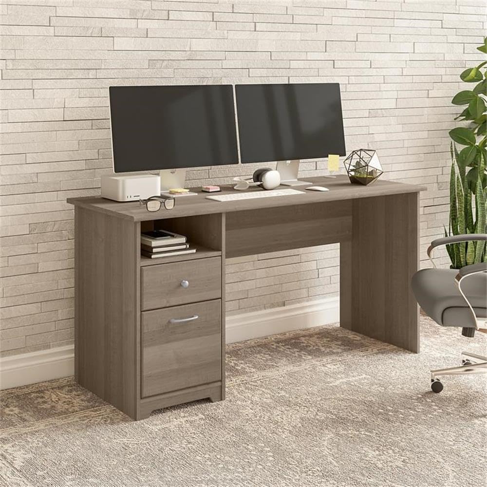 Bush Home Cabot 60W Computer Desk with Drawers in Ash Gray, Workstation and File Storage, Desktop with Organization Solutions for Home Office