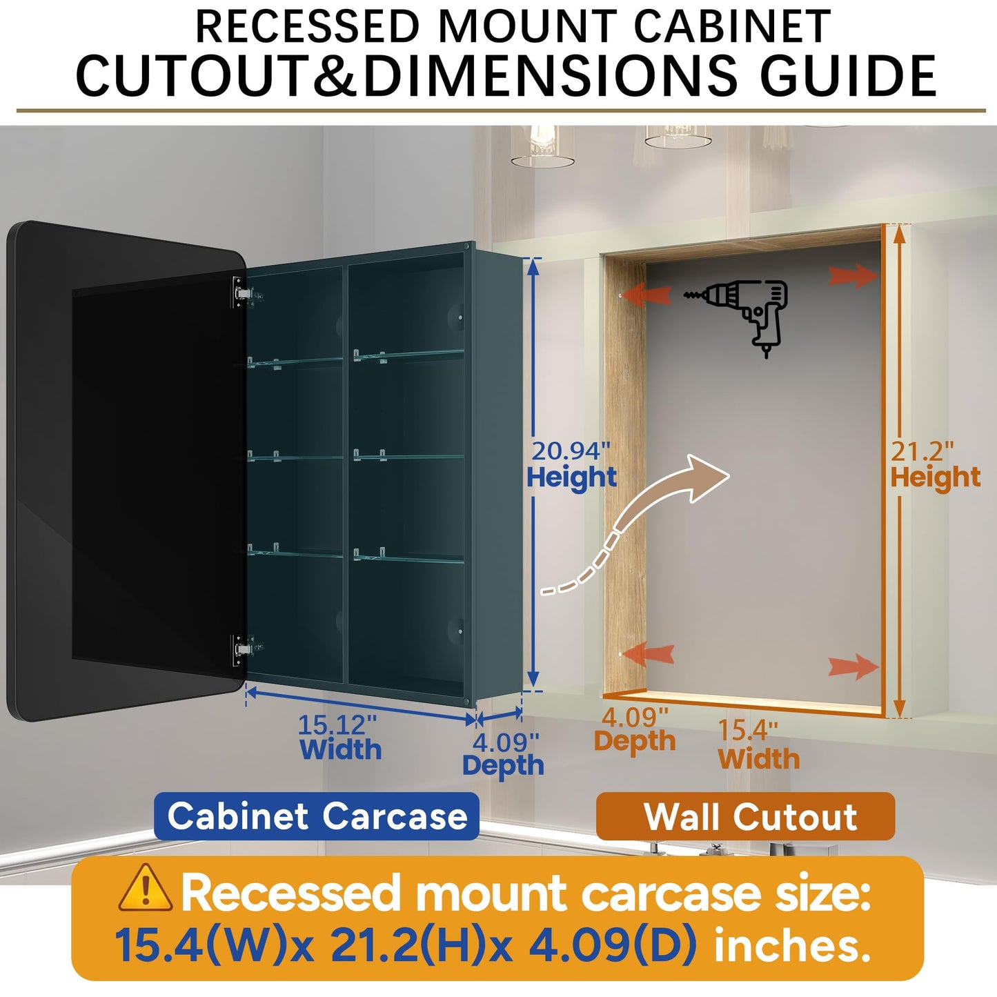 GoTiling 16x24 Medicine Cabinet with Mirror, Aluminum Bathroom Wall Organizer, Pre-Assembled, Center Partition for Tall Bottles, 6 Adjustable Shelves, Soft-Close, Recessed/Surface Mount, Matte Black