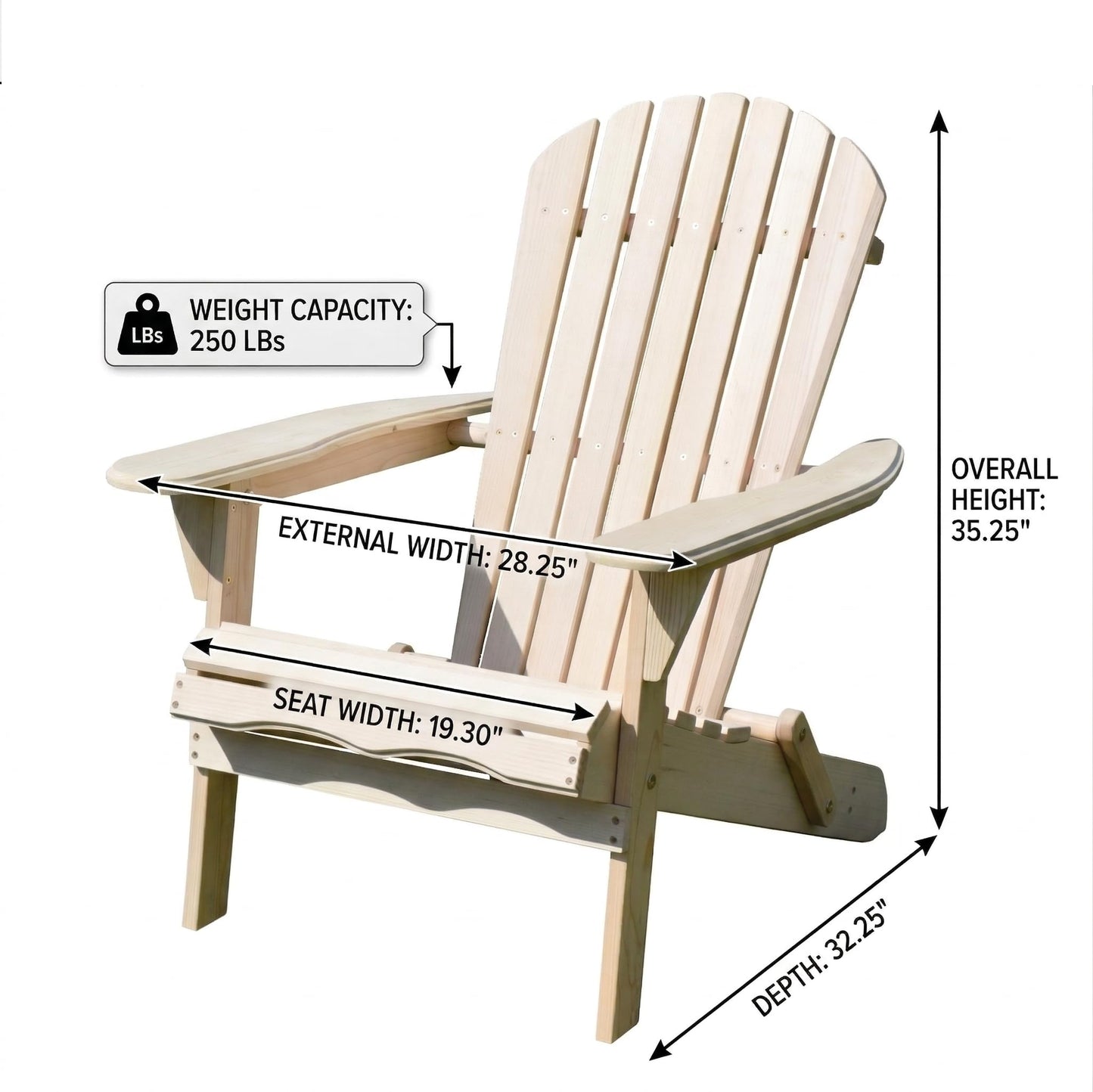 Merry Garden Foldable Wooden Adirondack Chair, Outdoor, Garden, Lawn, Deck Chair, Natural