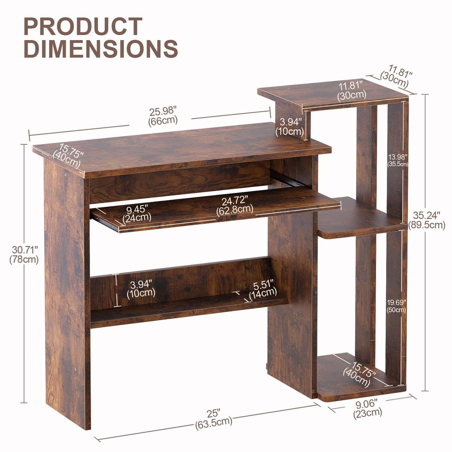 ALISENED Computer Desk with Storage Shelves, Home Office Desk with Monitor Stand, Small Writing Desk Table with Keyboard Tray,Study Table with CPU Stand for Small Spaces (35"-Rusitc Brown)