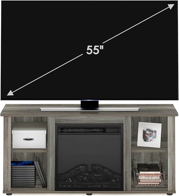 Furinno Jensen Fireplace Entertainment Center TV Stand