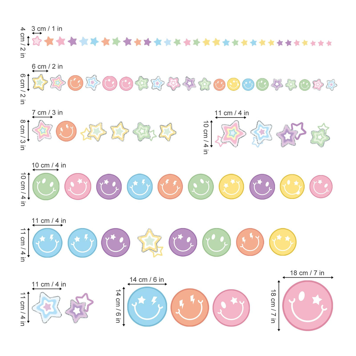 wondever Smile Face Wall Stickers Preppy Colorful Happy Face Star Peel and Stick Wall Art Decals for Party Home Nursery Kids Bedroom