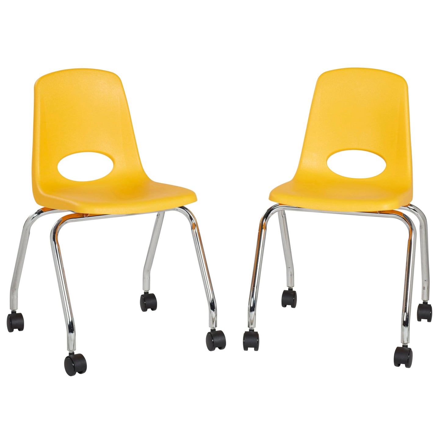 FDP 18" Mobile School Chair with Wheels for Kids, Teens and Adults Ergonomic Seat for in-Home Learning, Classroom or Office - Yellow (2-Pack)